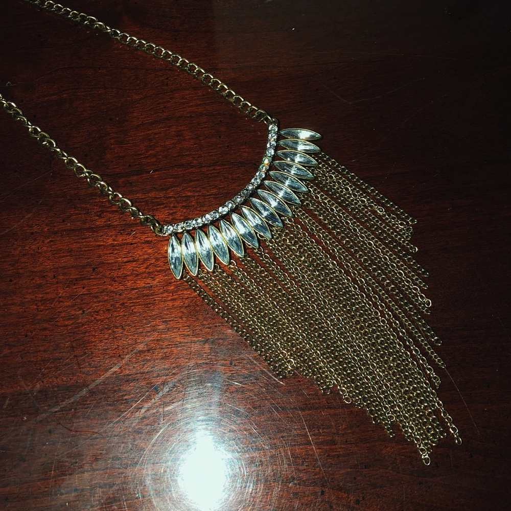 Brass statement necklace with rhinestones